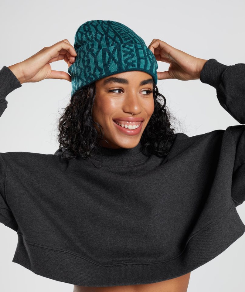 Gymshark Reversable Jacquard Beanie Turquoise | NZ 7MGUCP